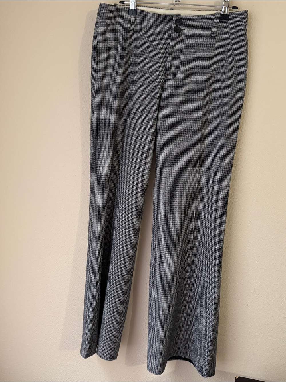 Banana Republic Women Size 4 Dress Pants Black White Plaid Wool Stretch Wide Leg